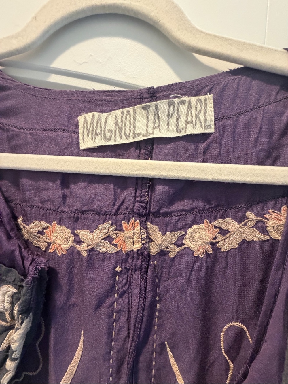 Magnolia Pearl Danji Boho Floral Embroidered Kimono in Deep Purple - Picture 9 of 10